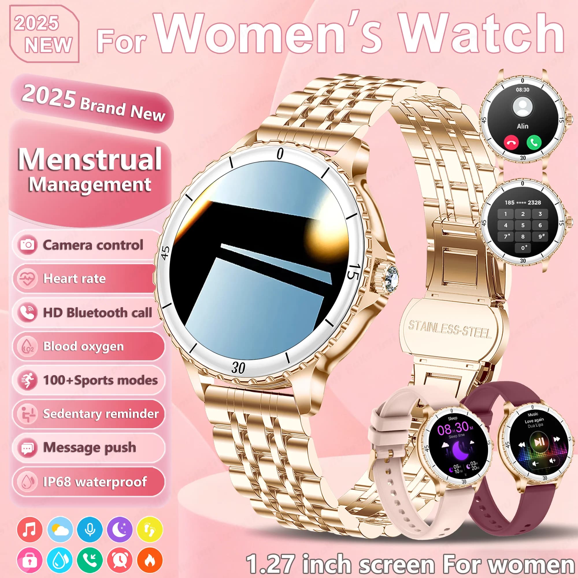 2025 New Women's Smart Watch Cardiofrequencymeter Bluetooth Fitness Tracker menstrual cycle IP68 GPS Waterproof for women