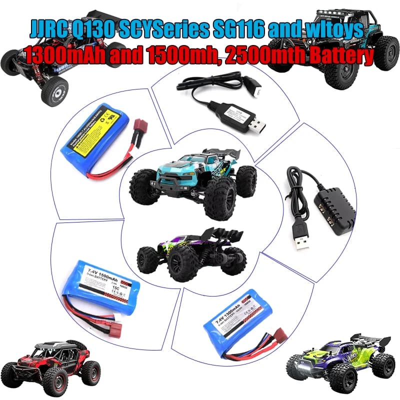Batteria agli ioni di litio da 1300 mAh 1500 mAh e 2500 mAh 7.4 V per SG116MAX SG116pro SCY-16101 16102 16103 WLtoys 144001 4WD RC Auto Pezzi di ricambio