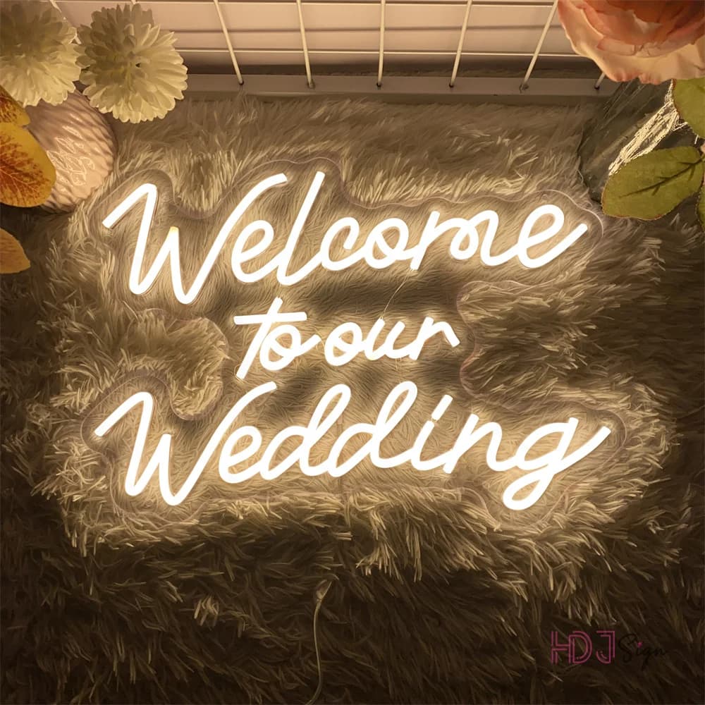Benvenuti nel nostro matrimonio Insegna al neon Decorazione di nozze Appeso a parete Insegna al neon a LED Decorazioni per feste di matrimonio Luce notturna al neon per la stanza