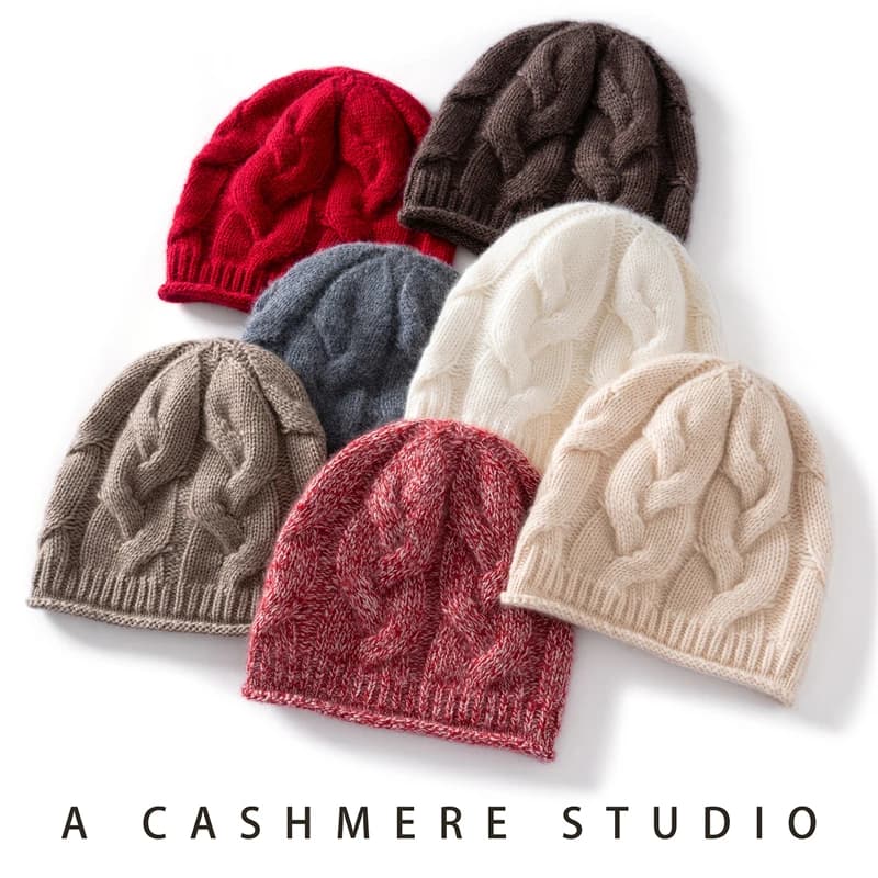 Women Hat Winter New 100% Pure Cashmere Knitted Headgears Soft Warm Hats Lady Fashion Casual Thickened Cap Female Cashmere Cap