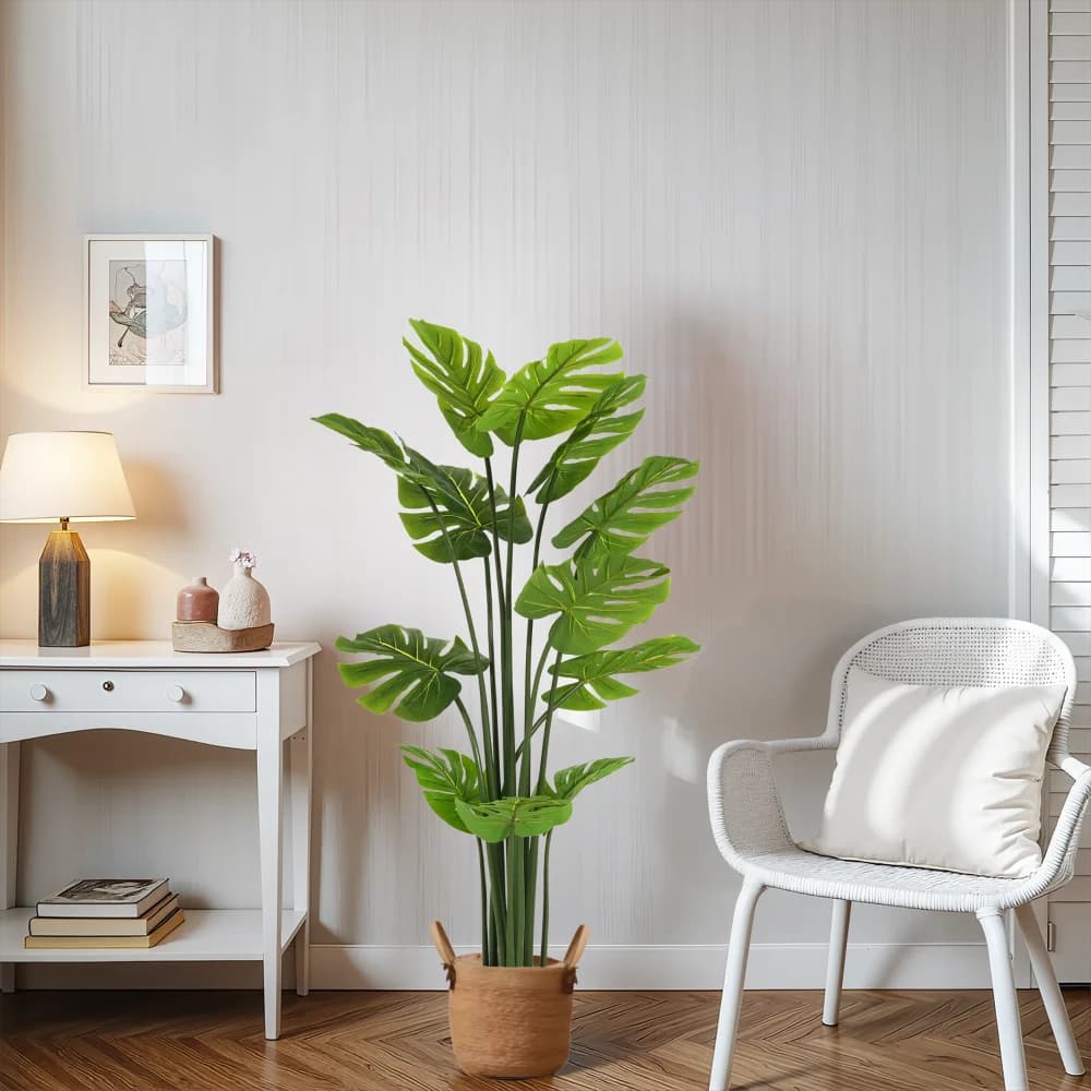 57 Inch Monstera Artificial Plant with Black Plastic Vase