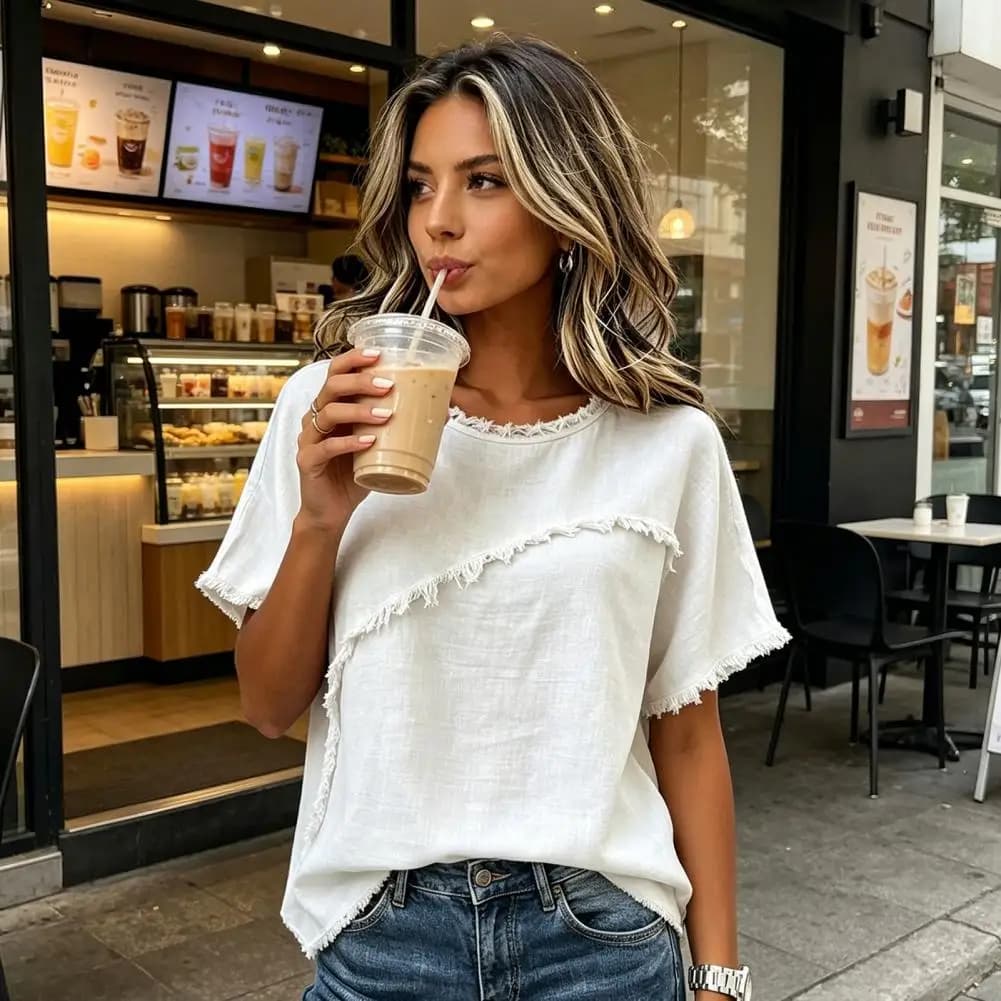 Summer Linen Tops For Women 2026 Crew Neck Short Sleeve Shirts Casual Solid T-Shirts Lightweight Loose Blouse Women Shirt