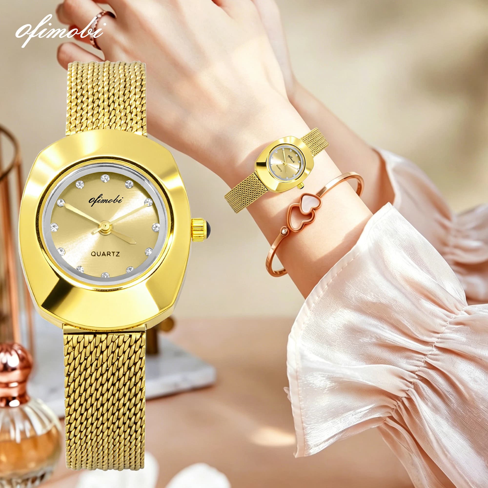 OFIMOBI Women Quartz Watch Stainless Steel Mesh Bracelet Small Dial Crystal Markers Daily Water Resistant Fashion Wristwatch