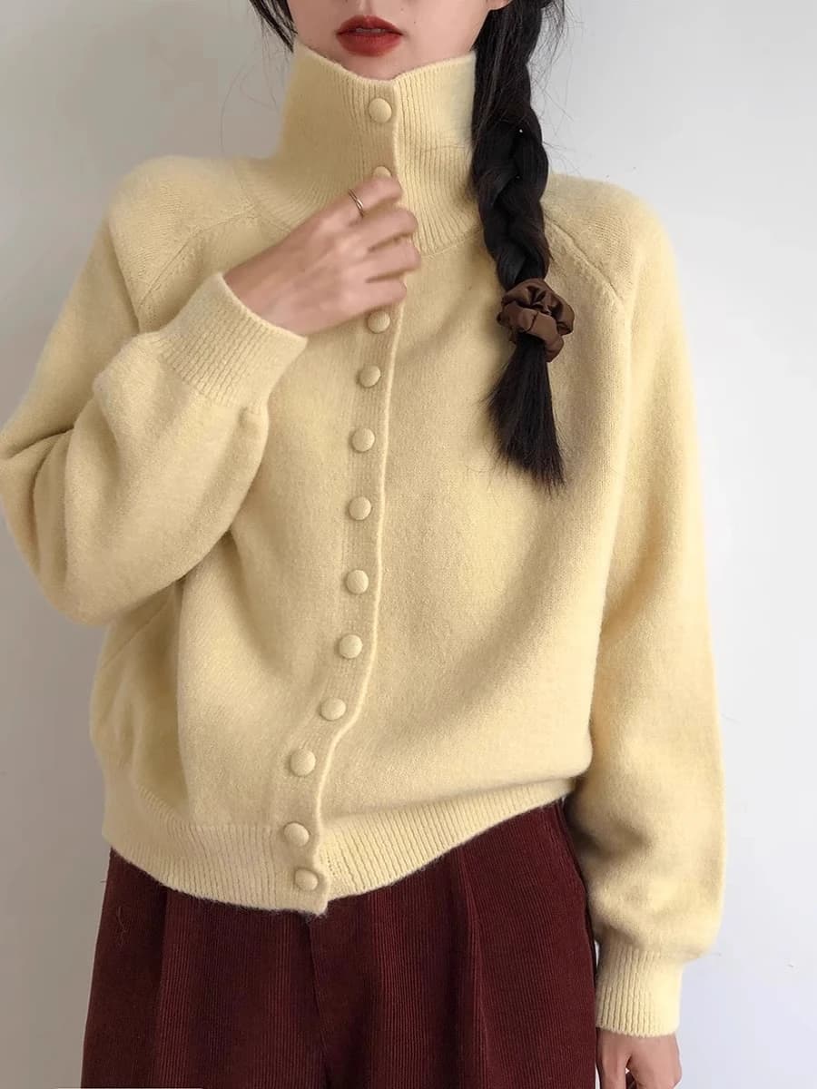 Loose Knitted High Collar Cardigan Women's Style 2024 Autumn Winter New Retro Korean Lazy Fashion Premium Feeling Sweater Jacket