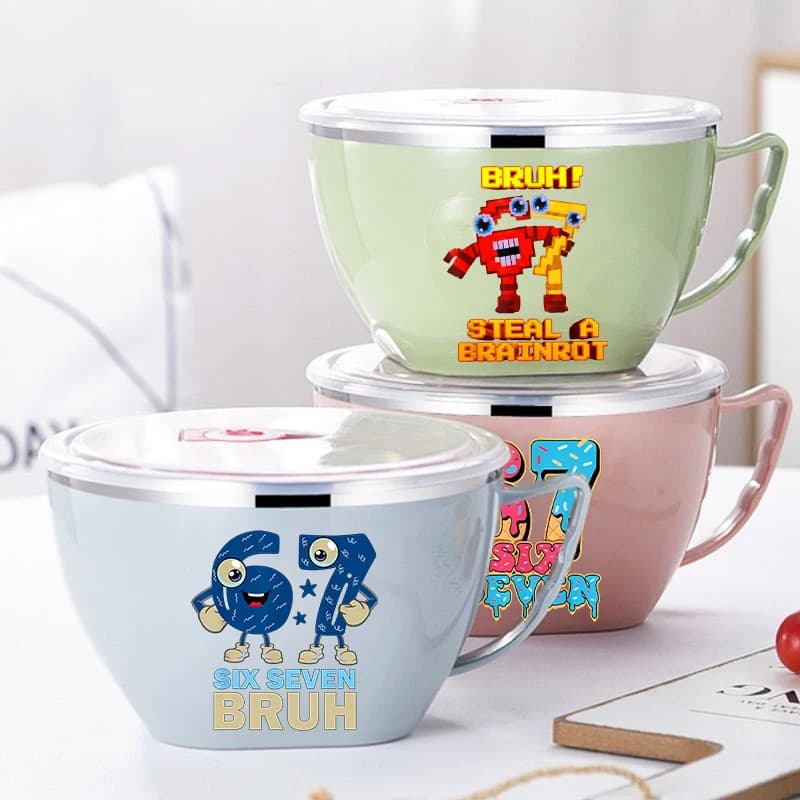 67 Six Seven Food Warmer Bowl Kids Anime Steal A Brainrot Foods Storage Containers Children School Insulation Bento Lunch Box