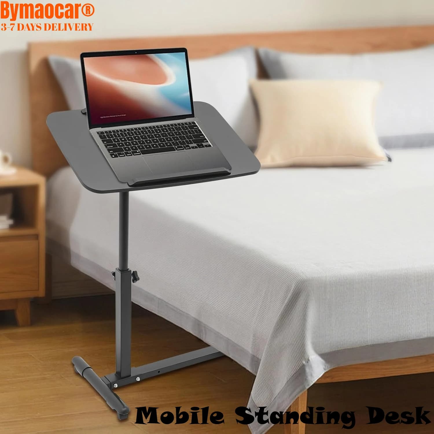 Scrivania mobile in piedi, comodino sopra il letto regolabile medico per laptop con rotelle regolabile in altezza, carrello portatile con ruota nascosta