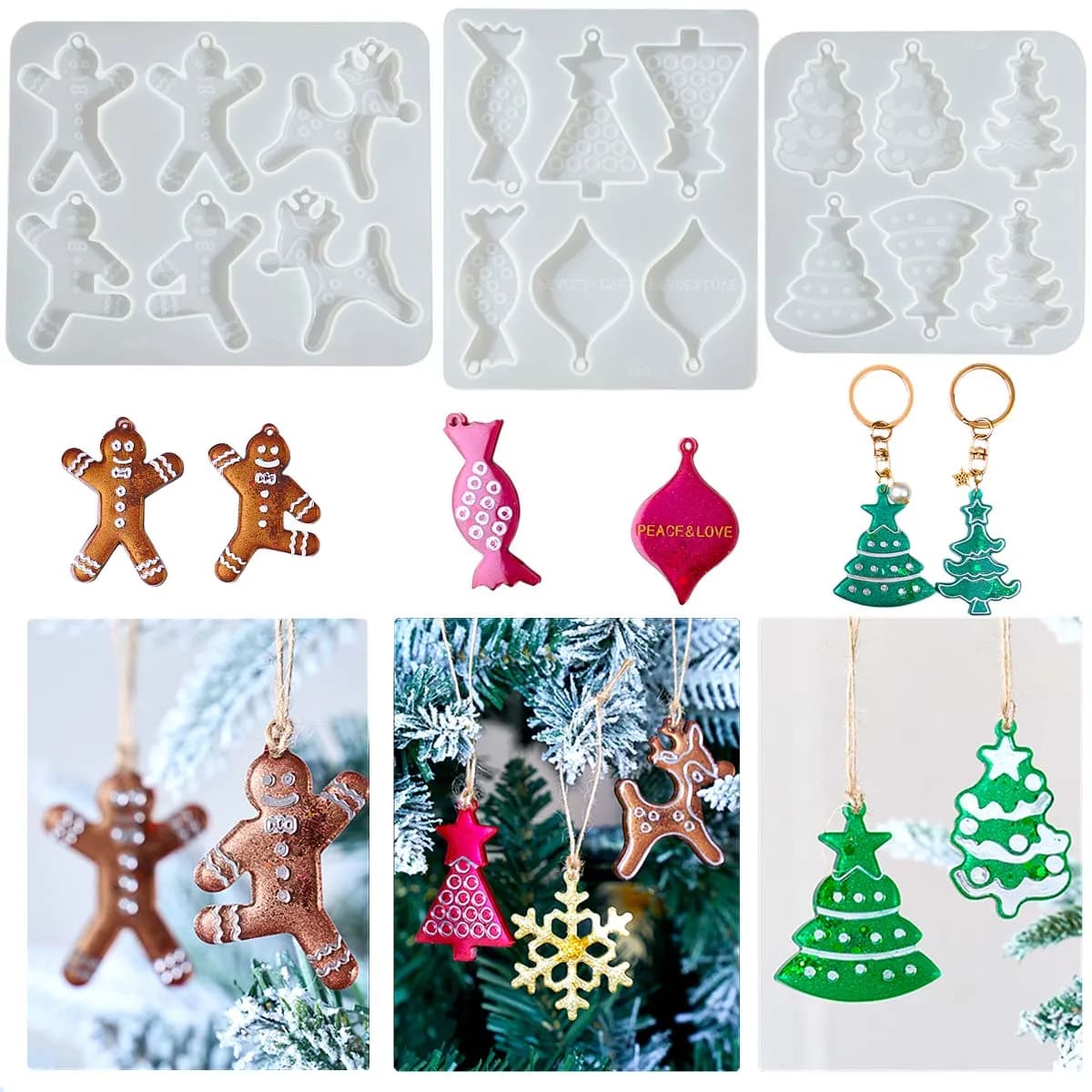 Serie natalizia Orecchini Ciondolo Stampo in silicone Fai da te Gingerbread Man Alce Fiocco di neve Gioielli Portachiavi Stampi Resina epossidica Makin artigianale
