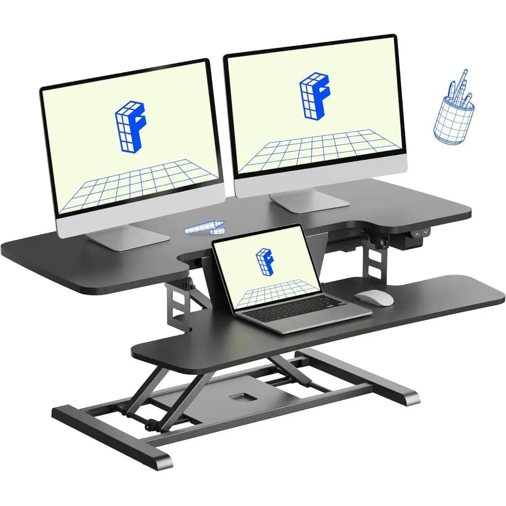 40 montanti da scrivania elettrici regolabili, postazione di lavoro per laptop Sit-Stand con vassoio extra largo, nero