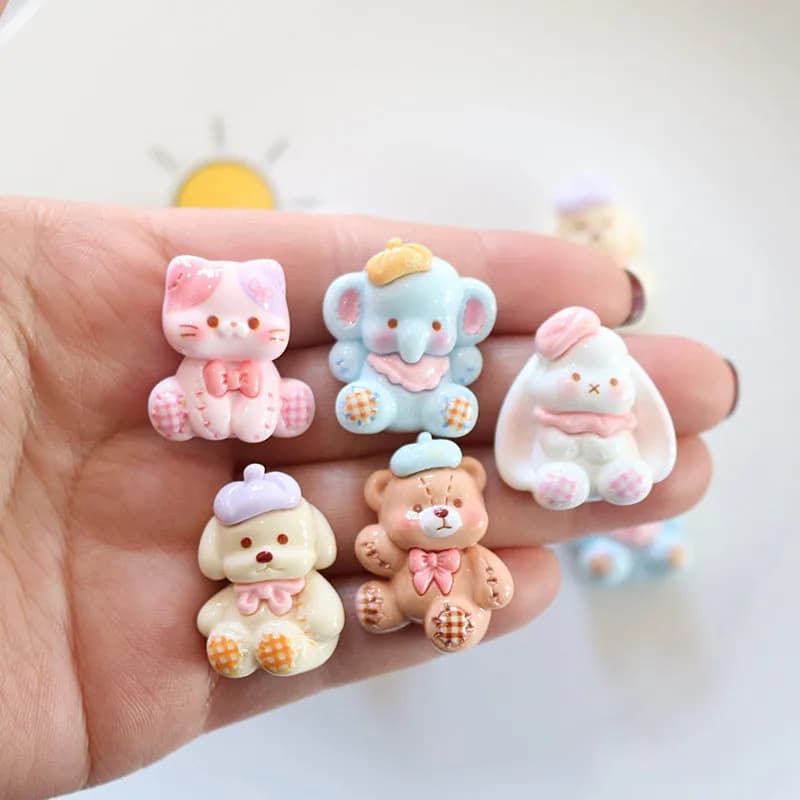 10pcs Cartoon Shiny Animal Long-Eared Rabbit Elephant Resin Decorative Accessory DIY Handmade Hair Clip Phone Case Decoration