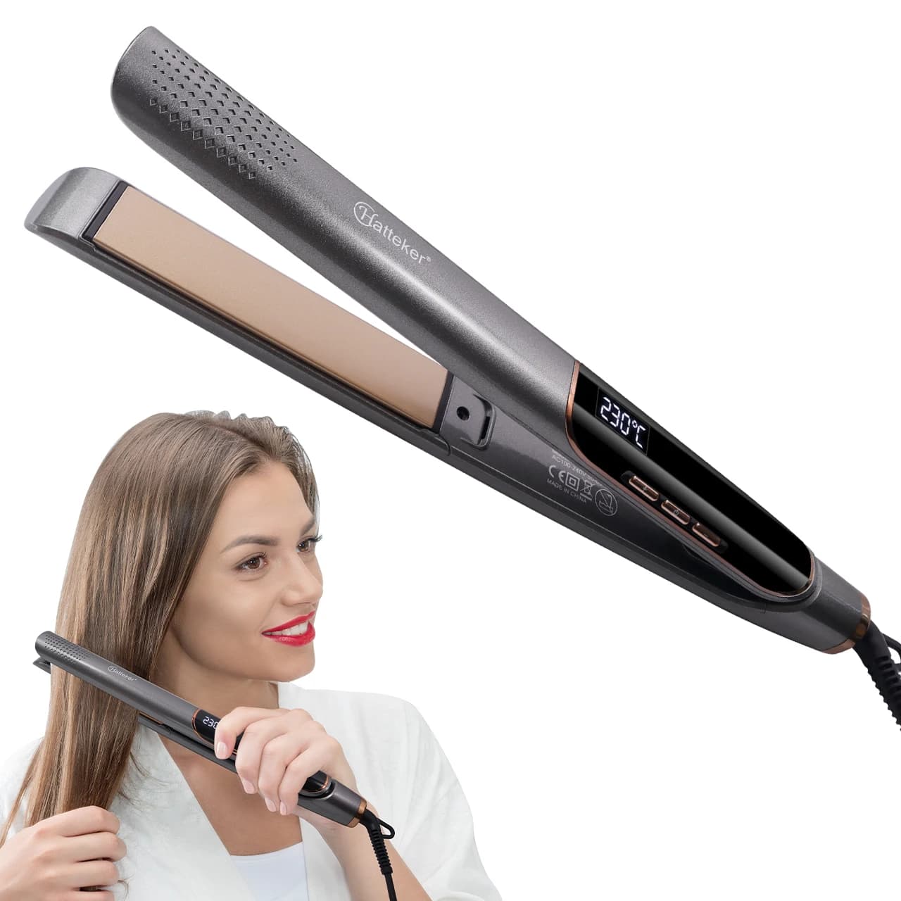 Professional Hair Plate Hatteker for Women LCD Display Iron Styling Tool for Infrared Hair Care to Negative Ions