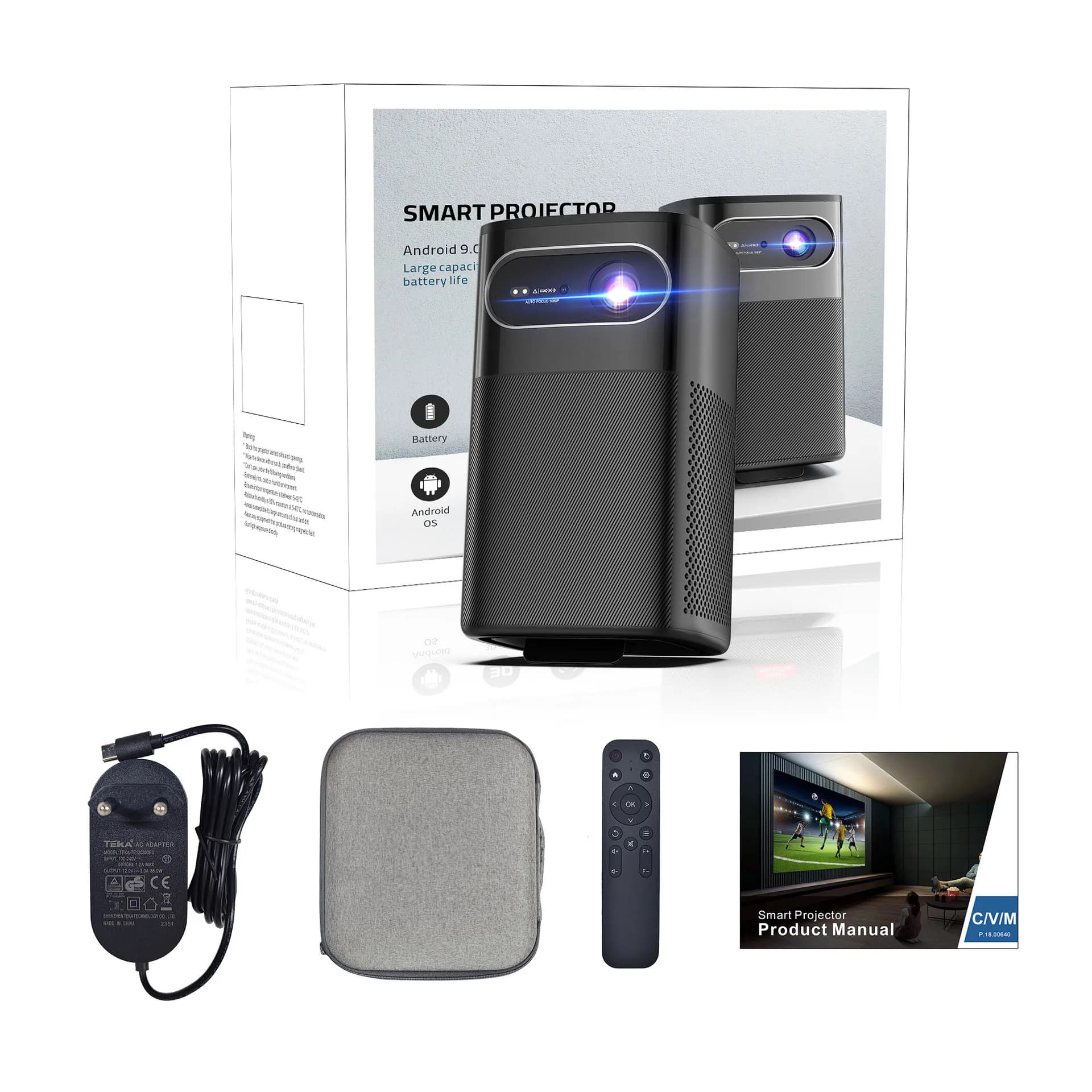 Proiettore Portatile Mini Wireless con Supporto 4K, Altoparlante Integrato, Full HD 1080P e Batteria Ricaricabile
