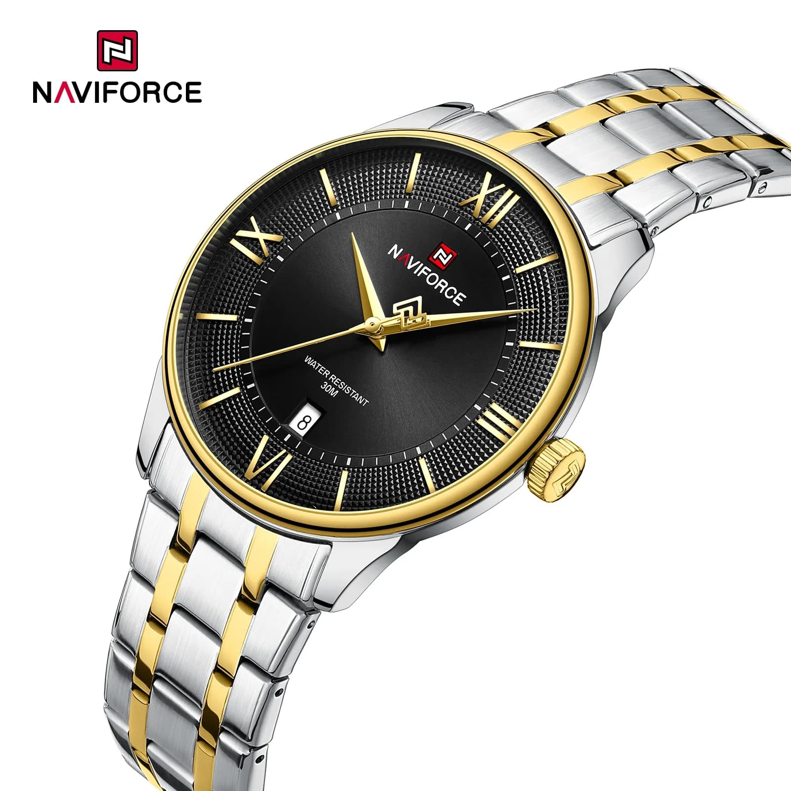 NAVIFORCE Nuovo Stile Orologio da Uomo con Cinturino in Acciaio Inossidabile, Movimento al Quarzo, Calendario, Modello Business Casual, Impermeabile e Antiurto