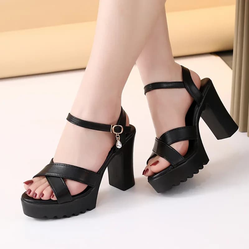 Sandals with Zeppa and Plateau at Punta Aperta da Donna, with Buckle, Tacco Alto, Elegant and Fashion