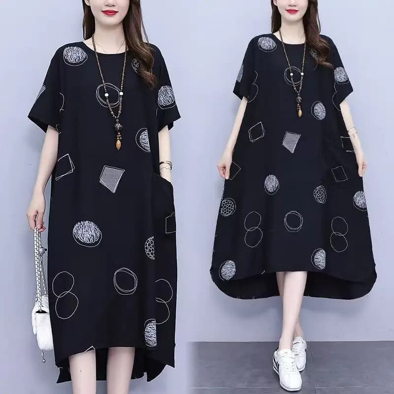 Abito Estivo Elegante di Alta Moda per Donna, Taglie Grandi, Design Snellente e Comodo, Lunghezza Media