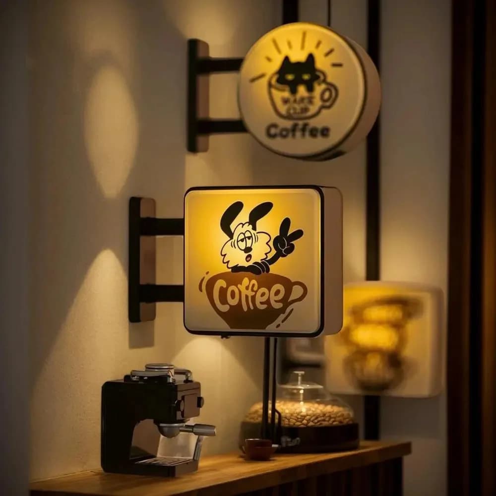 LED Coffee Bar Fridge Magnet with Light Creative Pegboard Decor for Home and Cafe Illuminated Sign