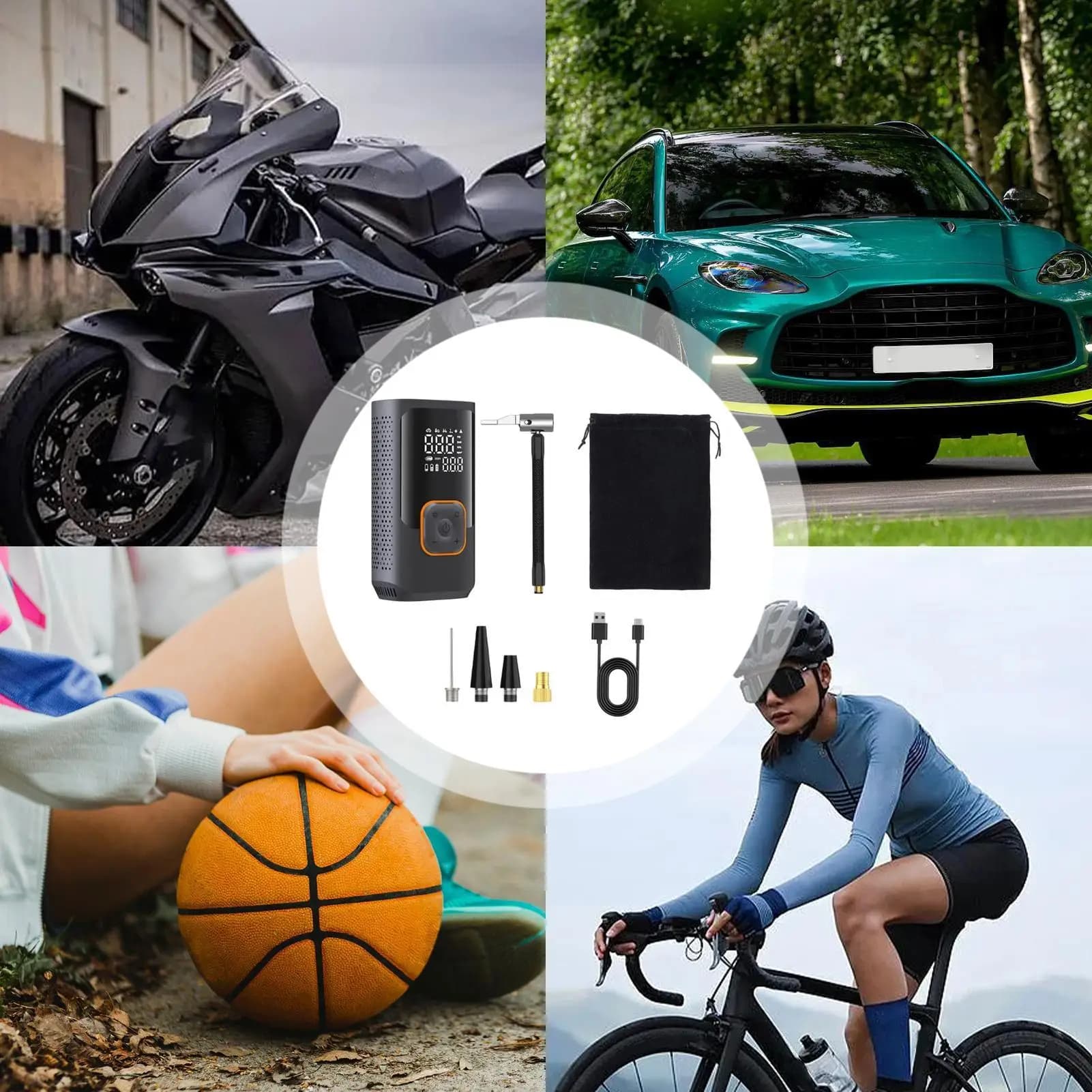 Compressore d'aria per auto Pompa automobilistica portatile Pompa d'aria portatile per trattore bici camion palla gonfiabile bicicletta moto