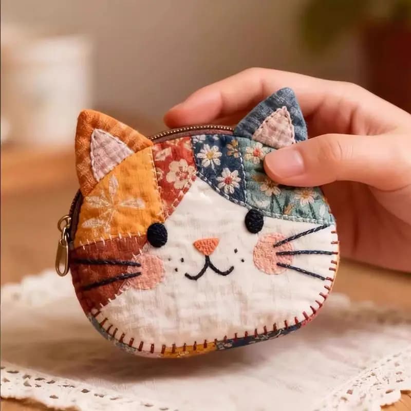 Cartoon Cat Coin Purse Canvas Wallet Women's Fashion Zipper Mini Key Change Student Storage Wallet