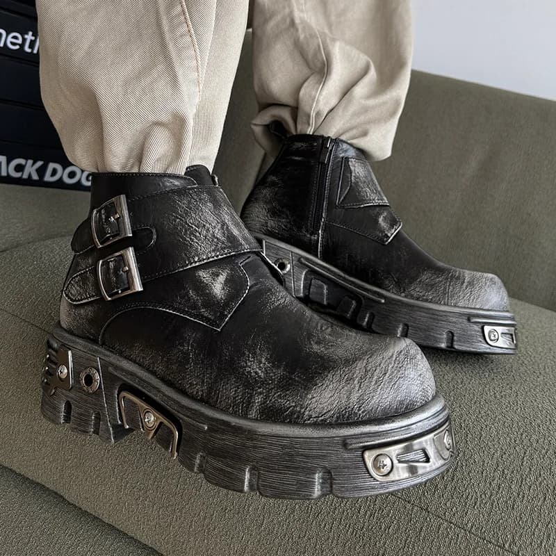 stivali con plateau da palcoscenico punk moda uomo designer scarpe in pelle naturale stivaletti da cowboy primavera autunno moto botas hombre