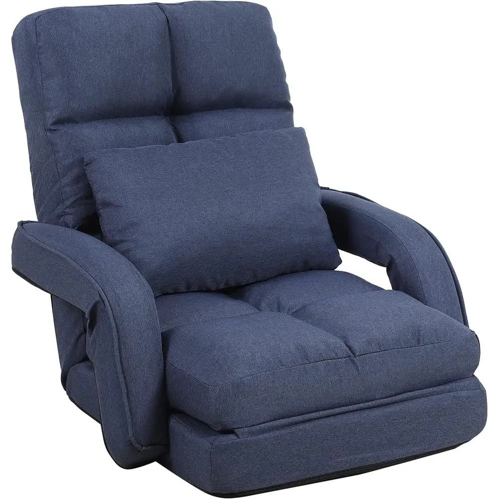 Poltrona da Interno con Braccioli e Cuscino, Chaise Longue Pieghevole, Sedia Reclinabile da Gaming Regolabile in 14 Posizioni con Seduta Imbottita