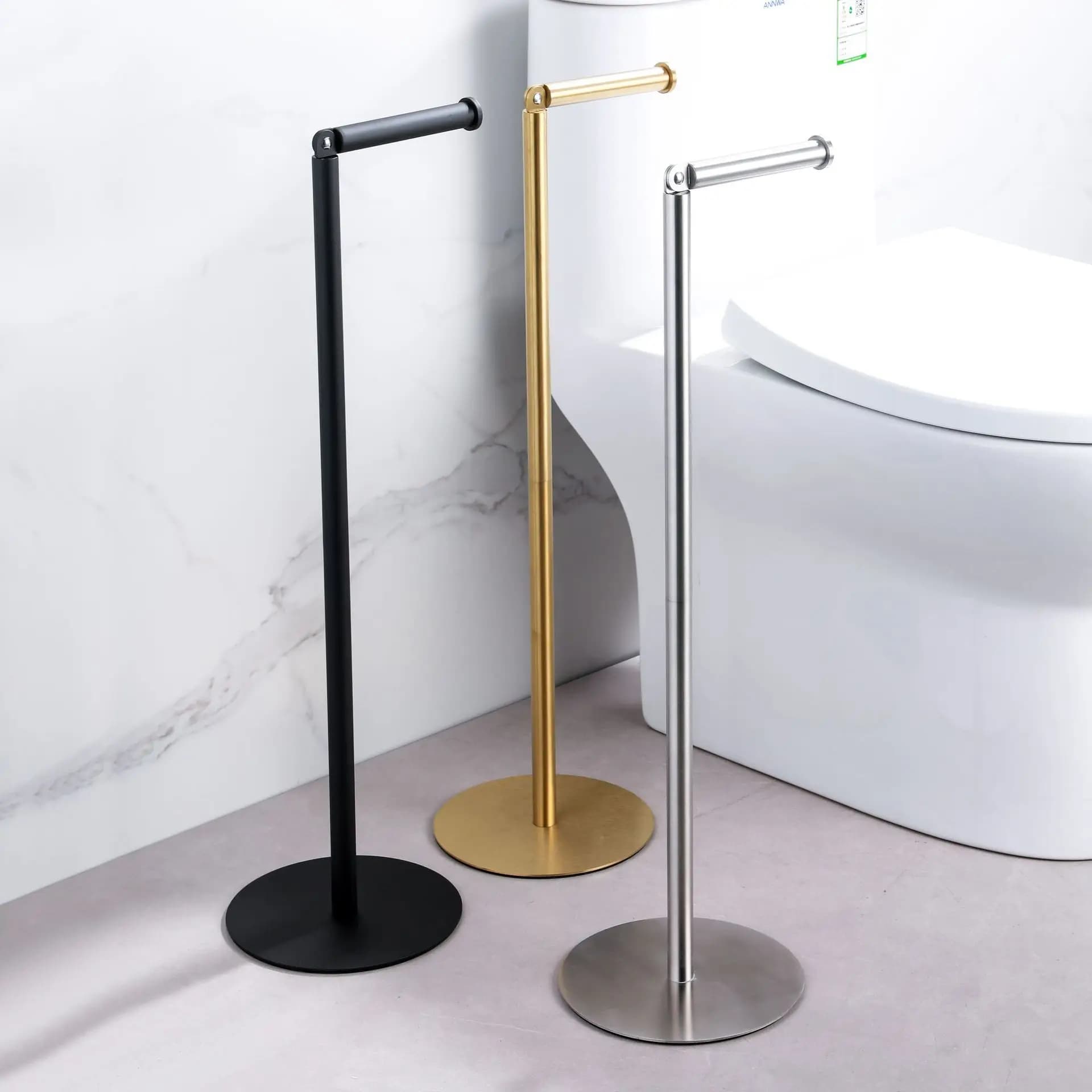 Stainless Steel Vertical Tissue Holder Toilet Floor-to-ceiling Toilet Movable Vertical Storage Rack
