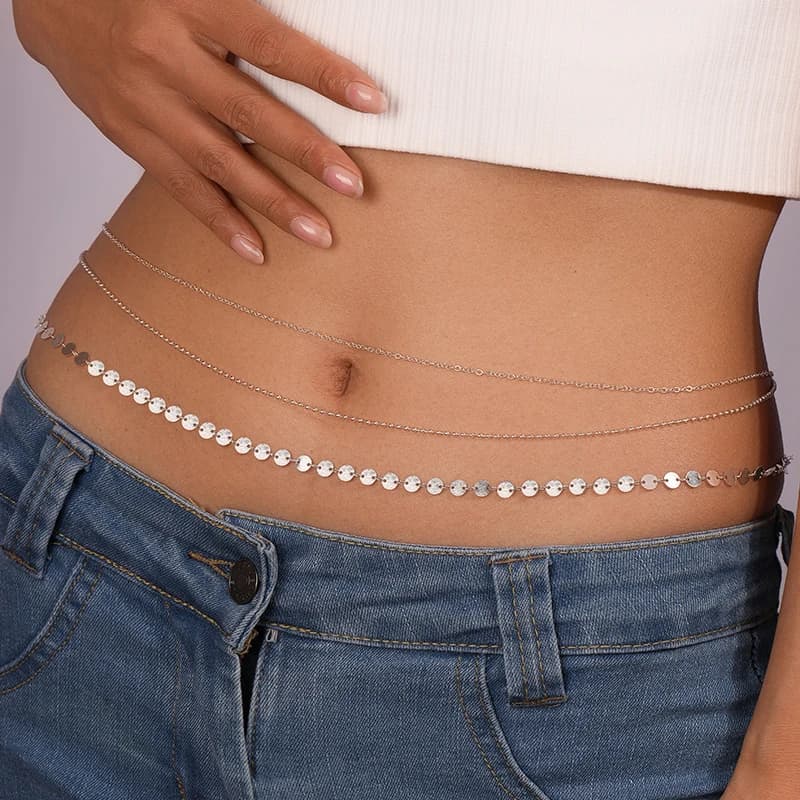 Sexy Flat Snake Chain Waist Belly Belt for Women Summer Beach Bikinis Simple Body Chain Festival Jewelry Accessories
