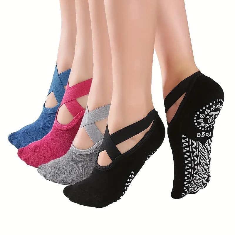 4 paia di calzini da yoga X-cross per donna con impugnature, calzini antiscivolo per pilates, barre, danza classica, fitness