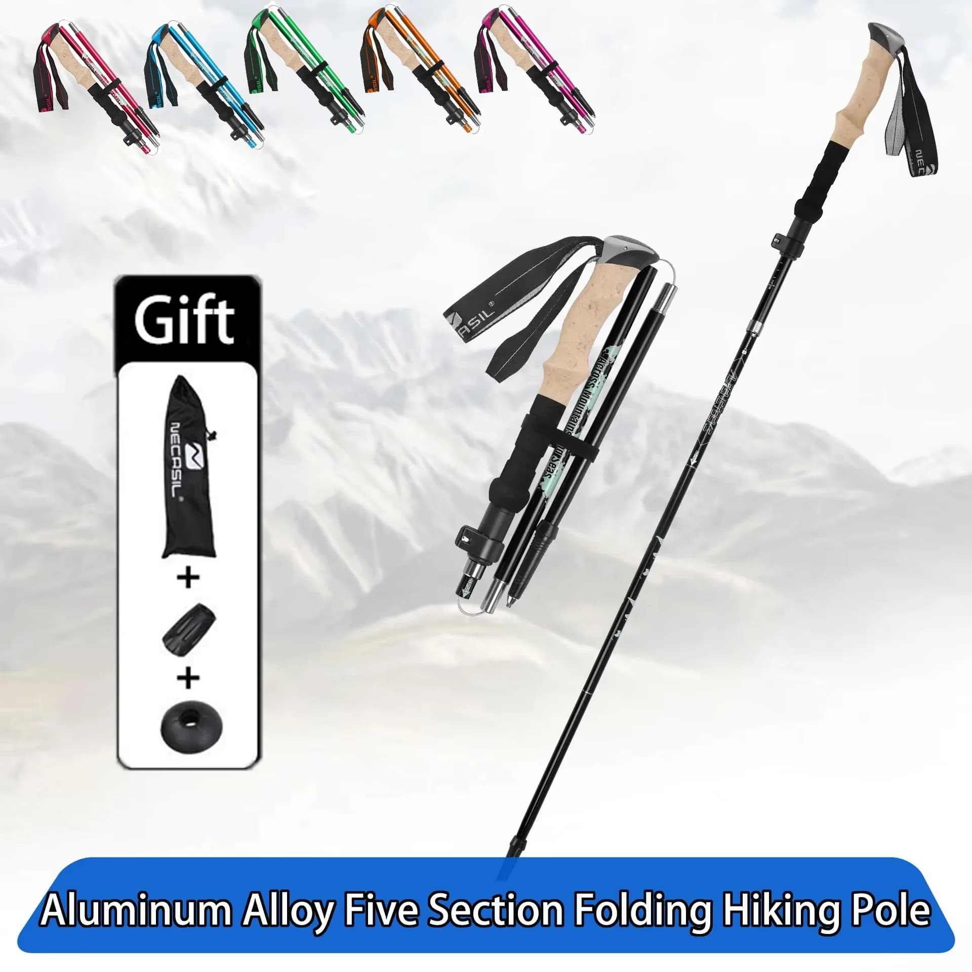 Foldable hiking sticks, lightweight and foldable retractable hiking sticks with adjustable heights, walking backpack, camping