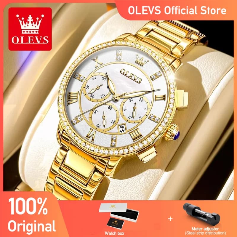 OLEVS Women's Lightweight Luxury Quartz Watch Fashionable Original Quartz Watch For Women's Watch Waterproof Luminous Chronograph Date New