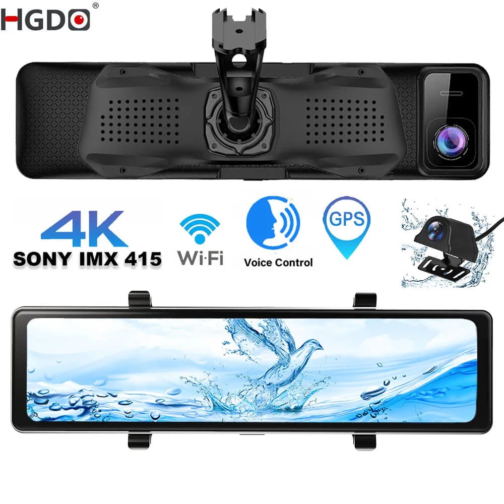 HGDO D566 Dash Cam 4K Dvr for car with GPS WIFI Black Mirror SONY Video Box Dual camera Recorder Front and rear motor 12V 24V