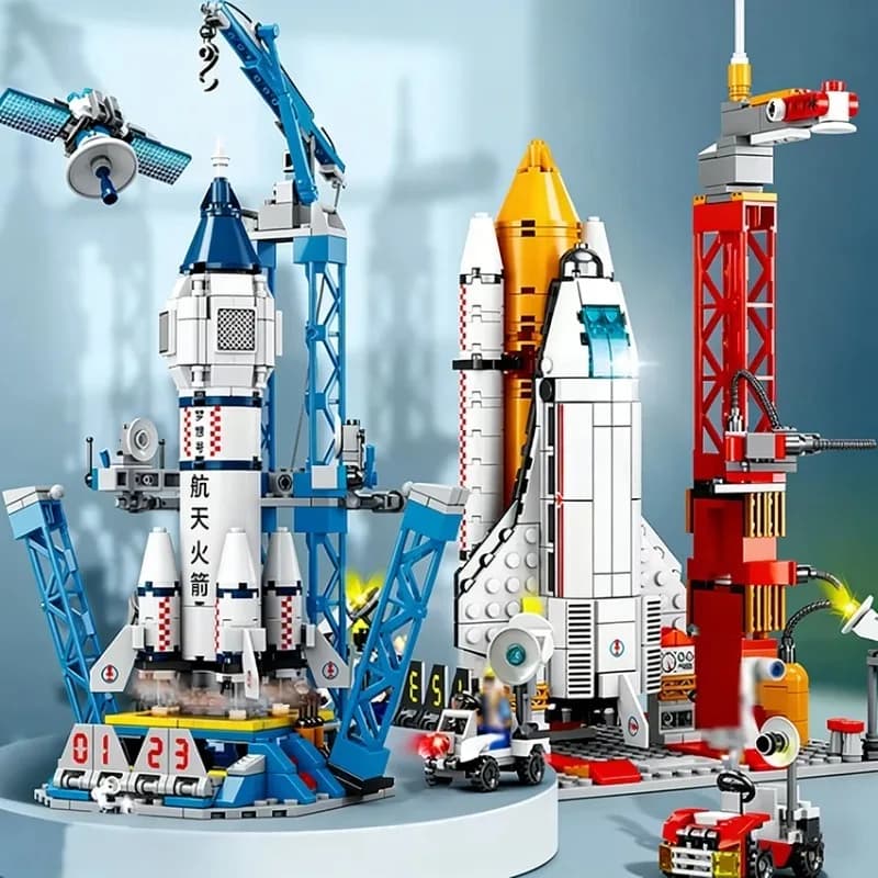 Set di Costruzioni Modello di Modulo Lunare, Astronave, Porta Spaziale, Figurine, Navetta, Razzo, Mattoncini per Costruzioni