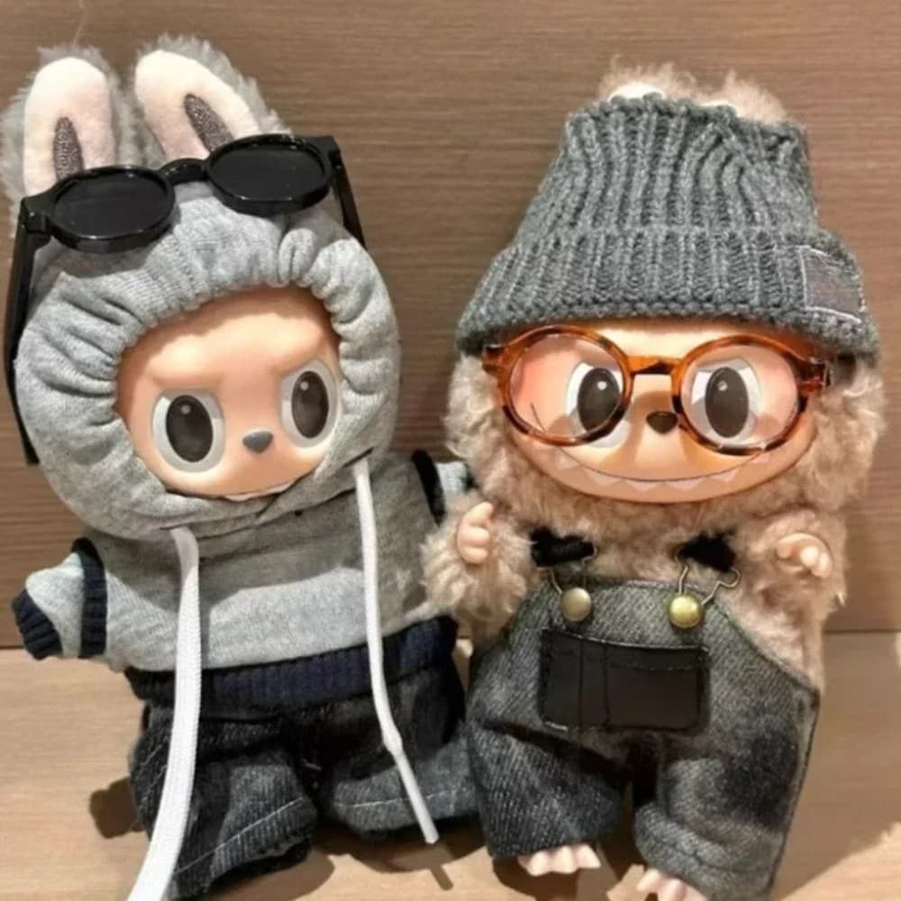 For 17cm Labubu Doll Clothes Set Solid Color Hoodie Sweatshirt and Pants Outfit for DIY Doll Dressing Gift for Toy Collectors