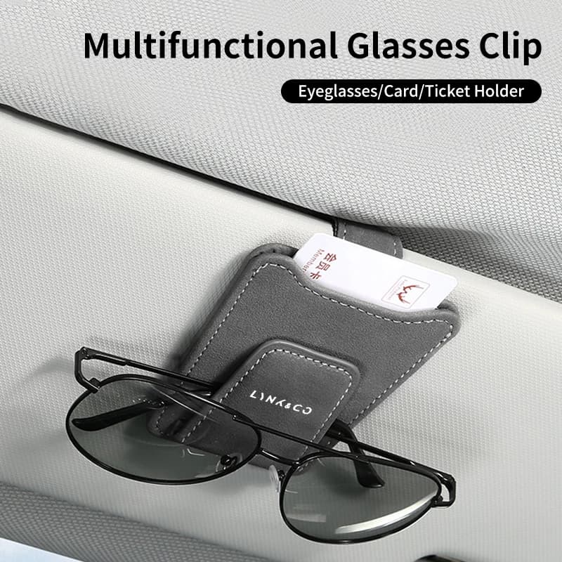Occhiali per visiera parasole per auto Clip per occhiali da sole in pelle porta carte di credito per LYNK & CO 01 02 03 + 05 06 09 PHEV 09 MHEV