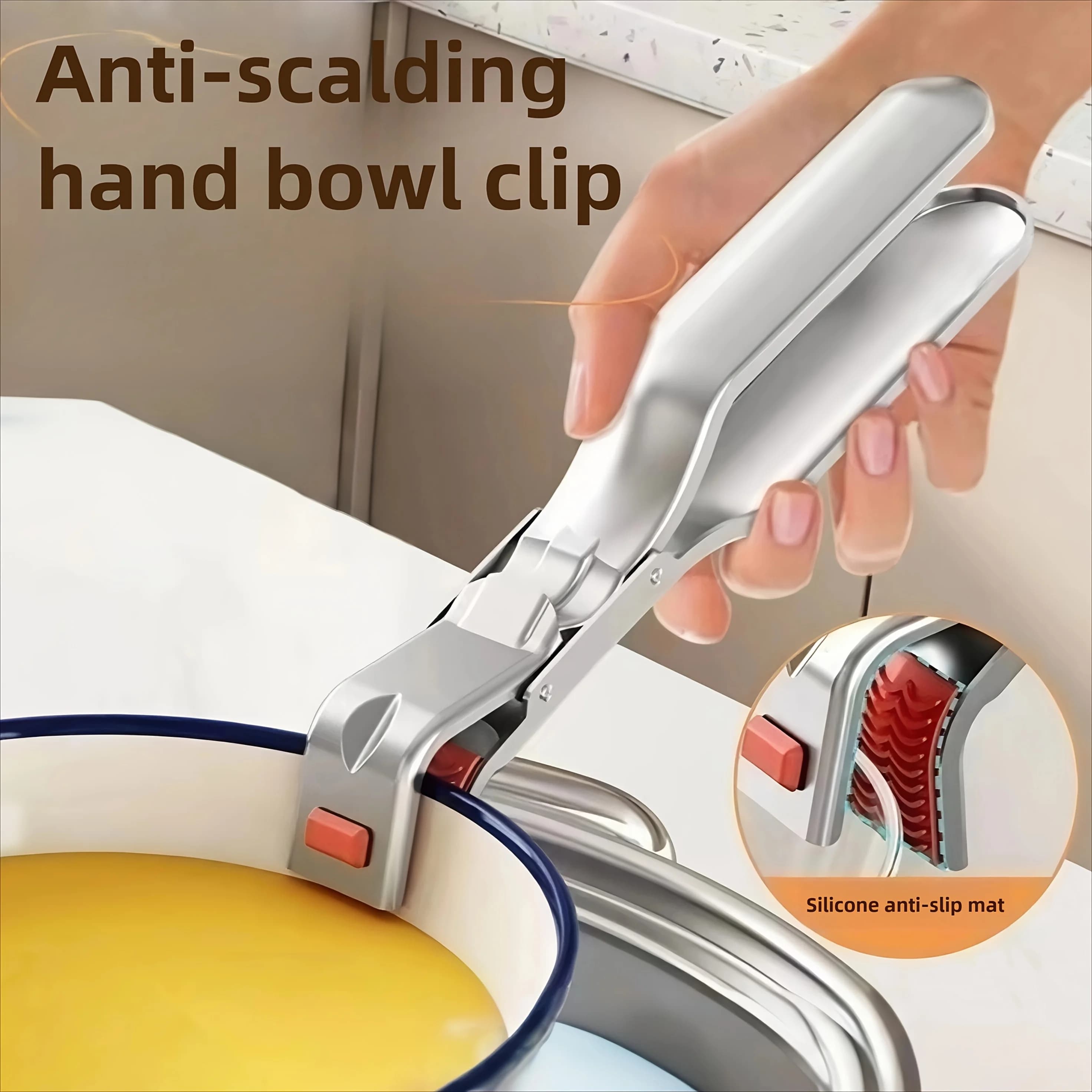 Pinza per ciotole in acciaio inossidabile resistente al calore con impugnatura ergonomica leggera per friggitrice ad aria, vaporiera, forno, utensile da cucina