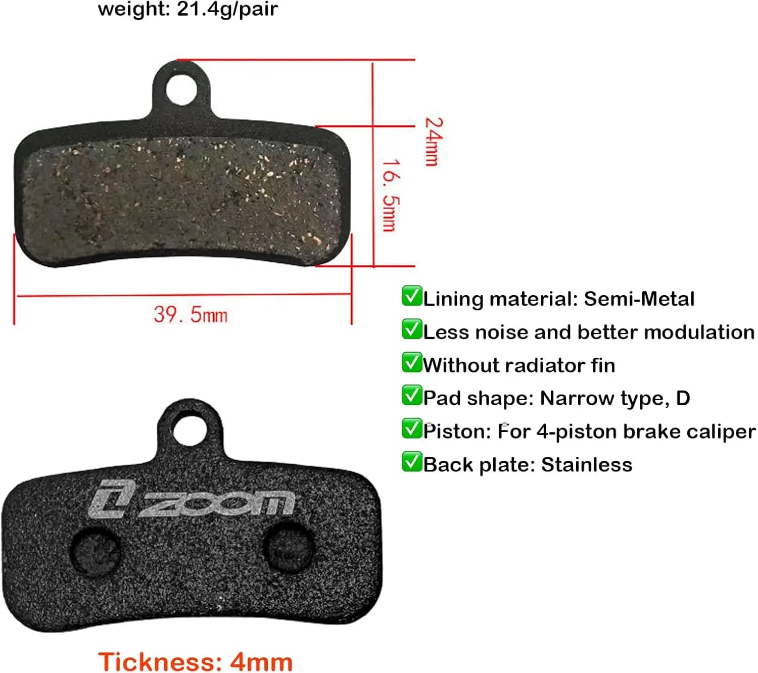 1 paio di pastiglie freno idrauliche per bicicletta a 4 pistoni per ZOOM HB876 SHIMANO D02S XT M9020 M8020 Saint M640 M800 M810 M820 M520 M420 876