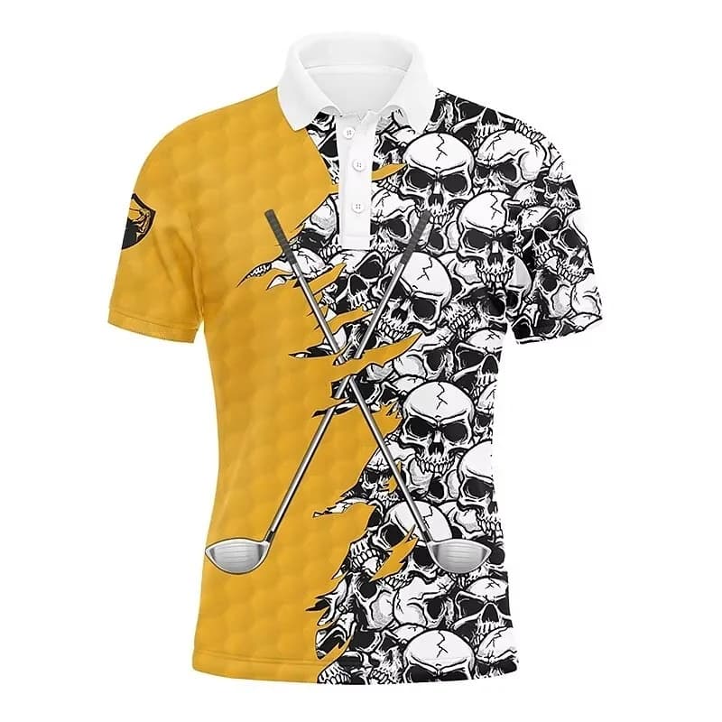 Polo da golf club stampata in 3D per uomo T-shirt con motivo teschio fresco Summer Street Casual manica corta Top larghi T-shirt con risvolto