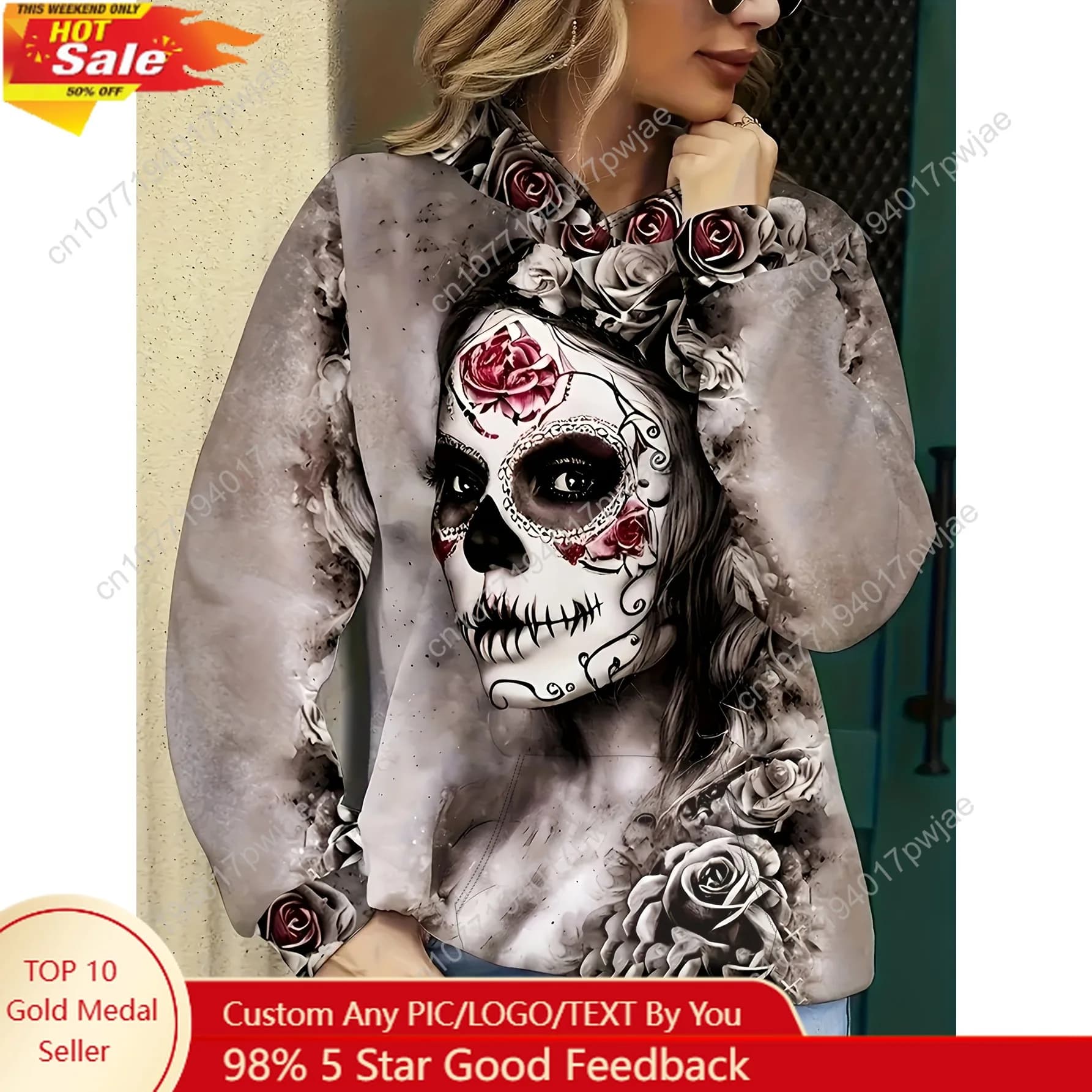 [Sudadera with hood with soft face print] Hoodie with high-end soft face print - Large women's wide pouch - Autumn and Winter outerwear