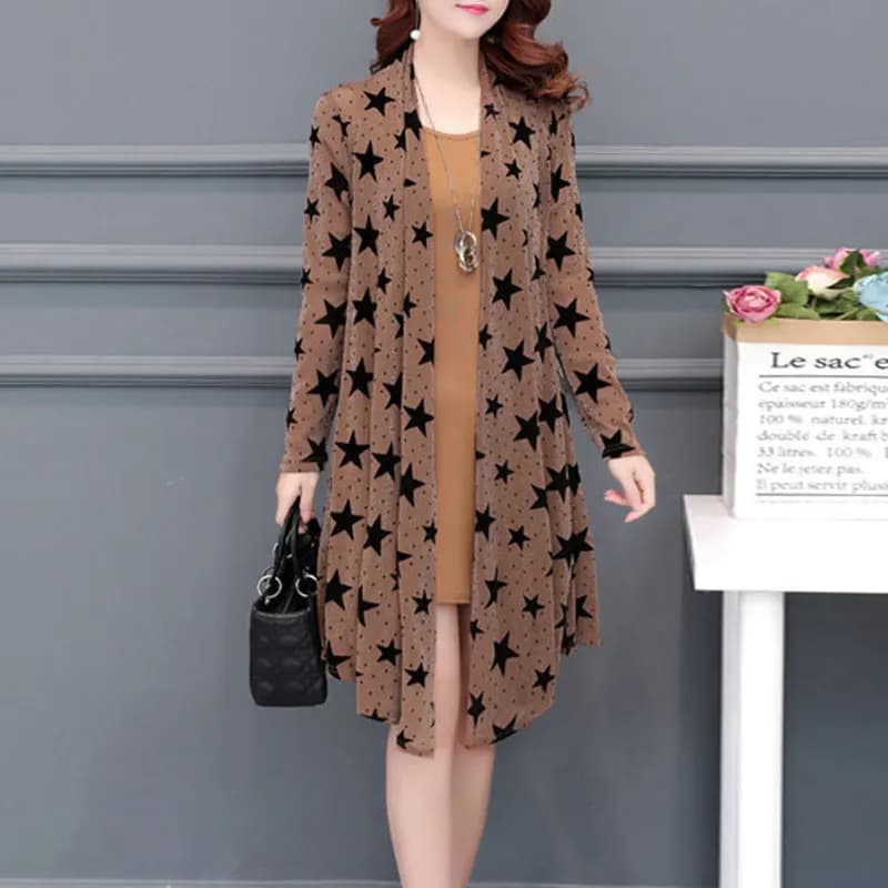 Elegant open-point blouse printed star clothing woman loose irregular edge summer thin commuter shirt Midi Casual long sleeves