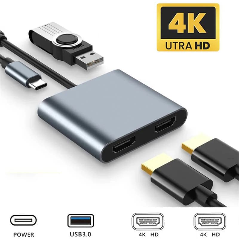 Docking Station USB C Hub 4 in1 da tipo C a doppio 4K HD stesso schermo adattatore di ricarica rapida USB 3.0 PD per Monitor portatile Thunderbolt3
