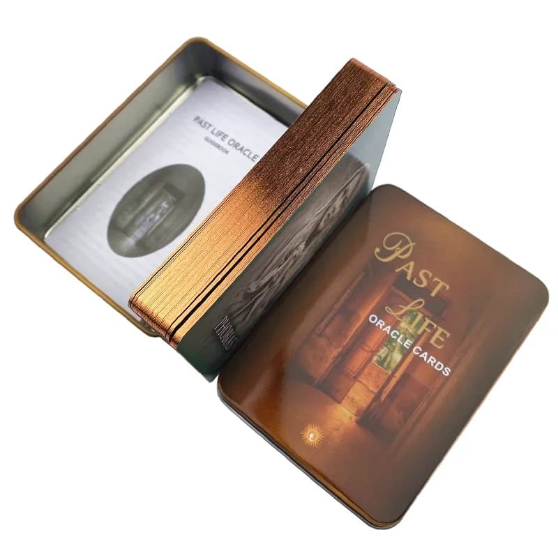 Scatola in metallo, edizione dorata, carte Oracle Past Life, mazzo di carte per divinazione con guida in carta, tarocchi classici inglesi, giochi da tavolo