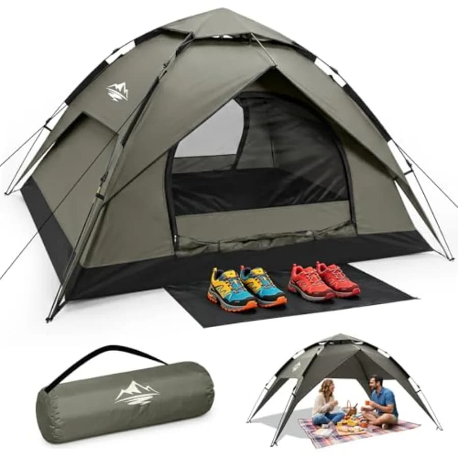 Camping Tent for 2/3/4 Person Instant Pop Up, Automatic 40s Setup, Double-Layer Waterproof Windproof, Rainfly Included, Gray/Bl