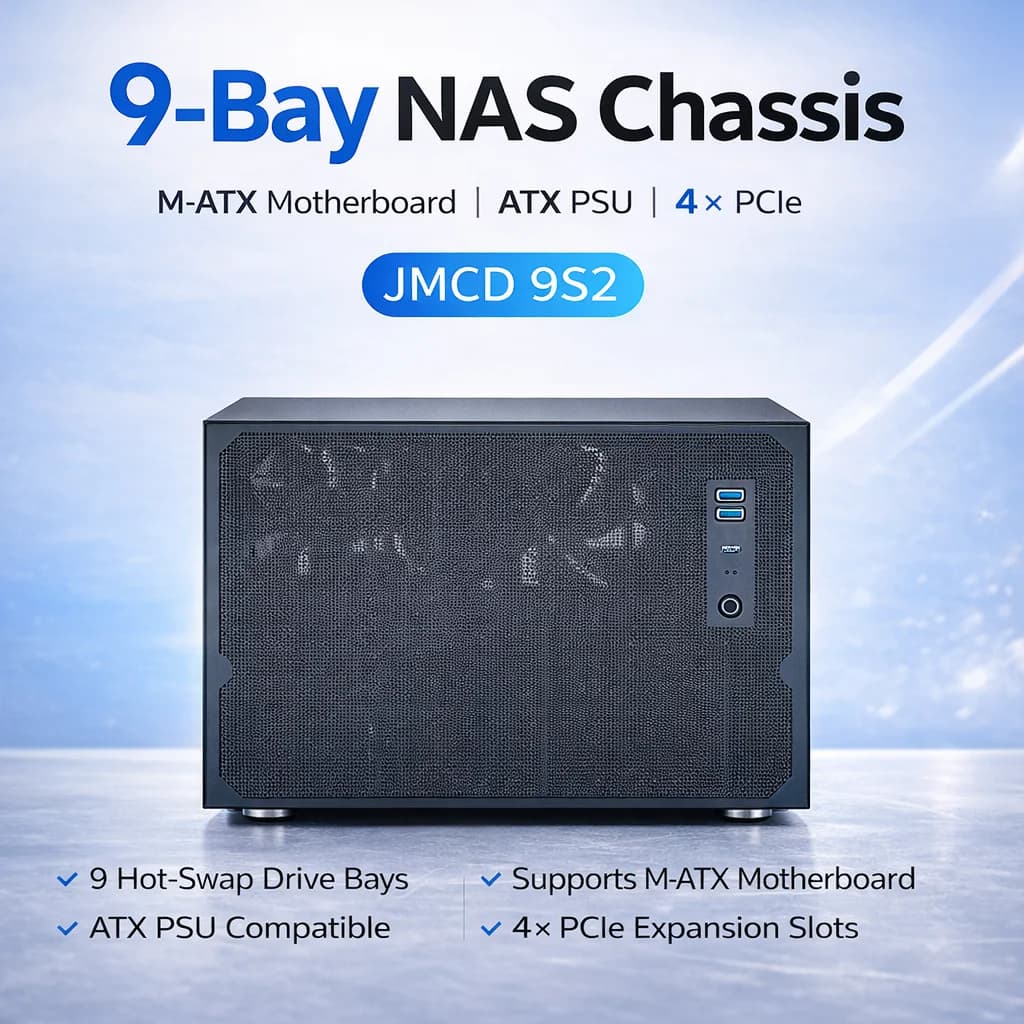 Chassis NAS a 9 Bay, Supporto Scheda Madre M-ATX / Mini-ITX, Alimentatore ATX, Case Server con 4× PCIe per Laboratorio Domestico