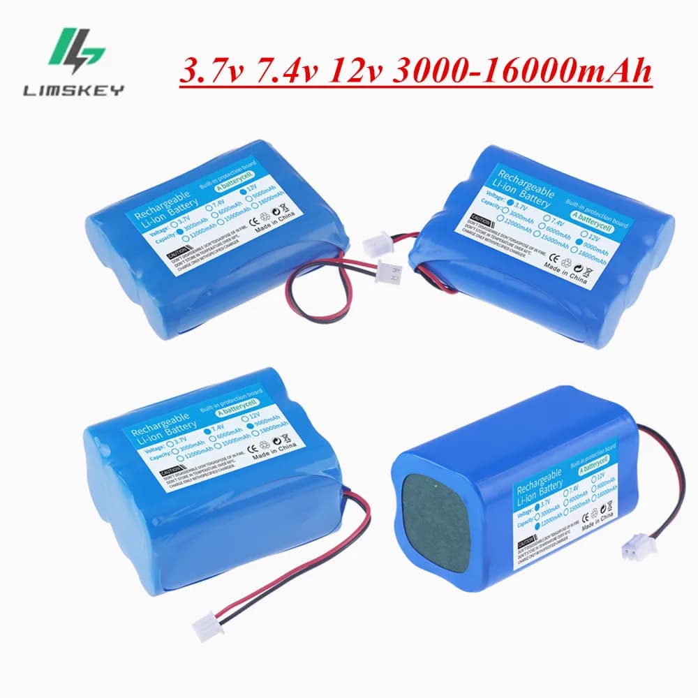 3.7V 7.4V 11.1V 12V 18650 8000mAh con fili Batteria ricaricabile agli ioni di litio con PCB per altoparlante Bluetooth Fari solari