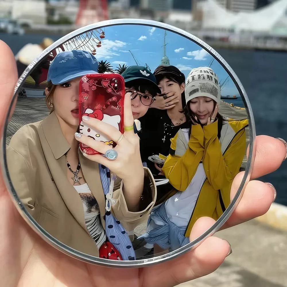 Portable 9.5cm Mini Round Convex Mirror Selfie Wide Angle Spherical Lens for iPhone Samsung Vlogging Travel Accessory