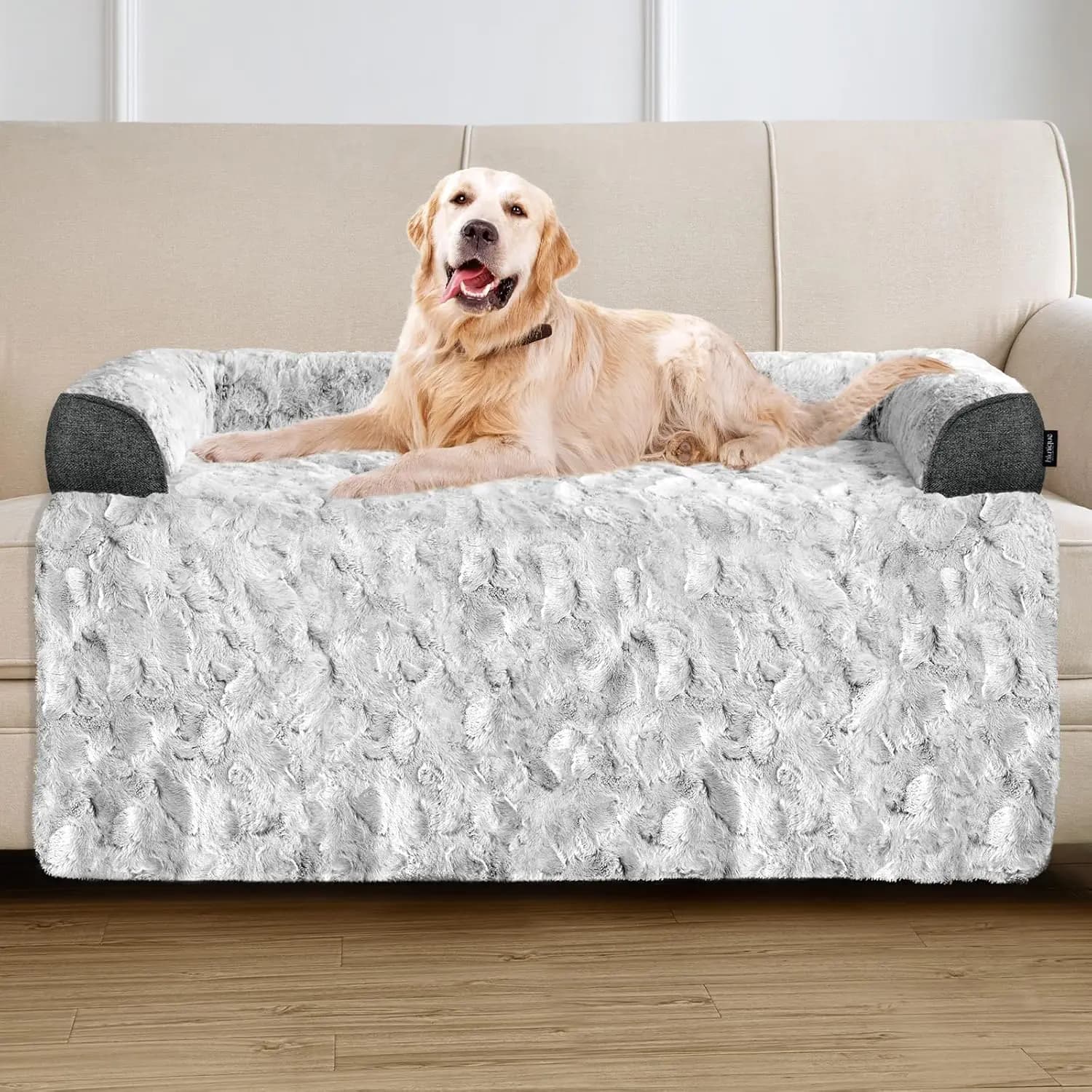Extra Large Cane Cover for Sofa, 45x37 Plush Anti-slip Mat with Removable Cover - Grey