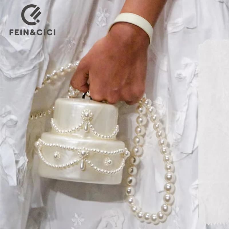 Pearl Color Acrylic Cake Pouch Evening Bag For Dinner Bag With Bead Box