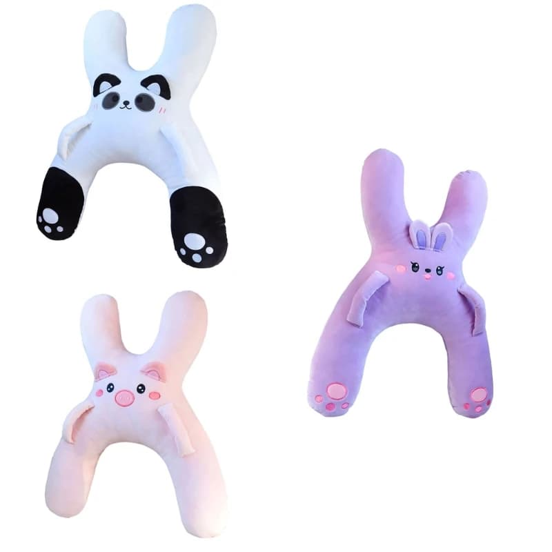 Kids Plush Travel Pillow with H-Shaped Side Support Handle, Soft Filled Feel Car Headrest Pillow for Car Ride Comfort Long