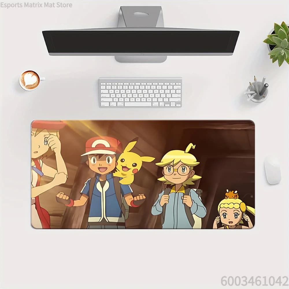 Tappetino per mouse da gioco esteso Pokemon Ash Pikachu Serena Clemont Bonnie XY Group Anime, grande tappetino da scrivania