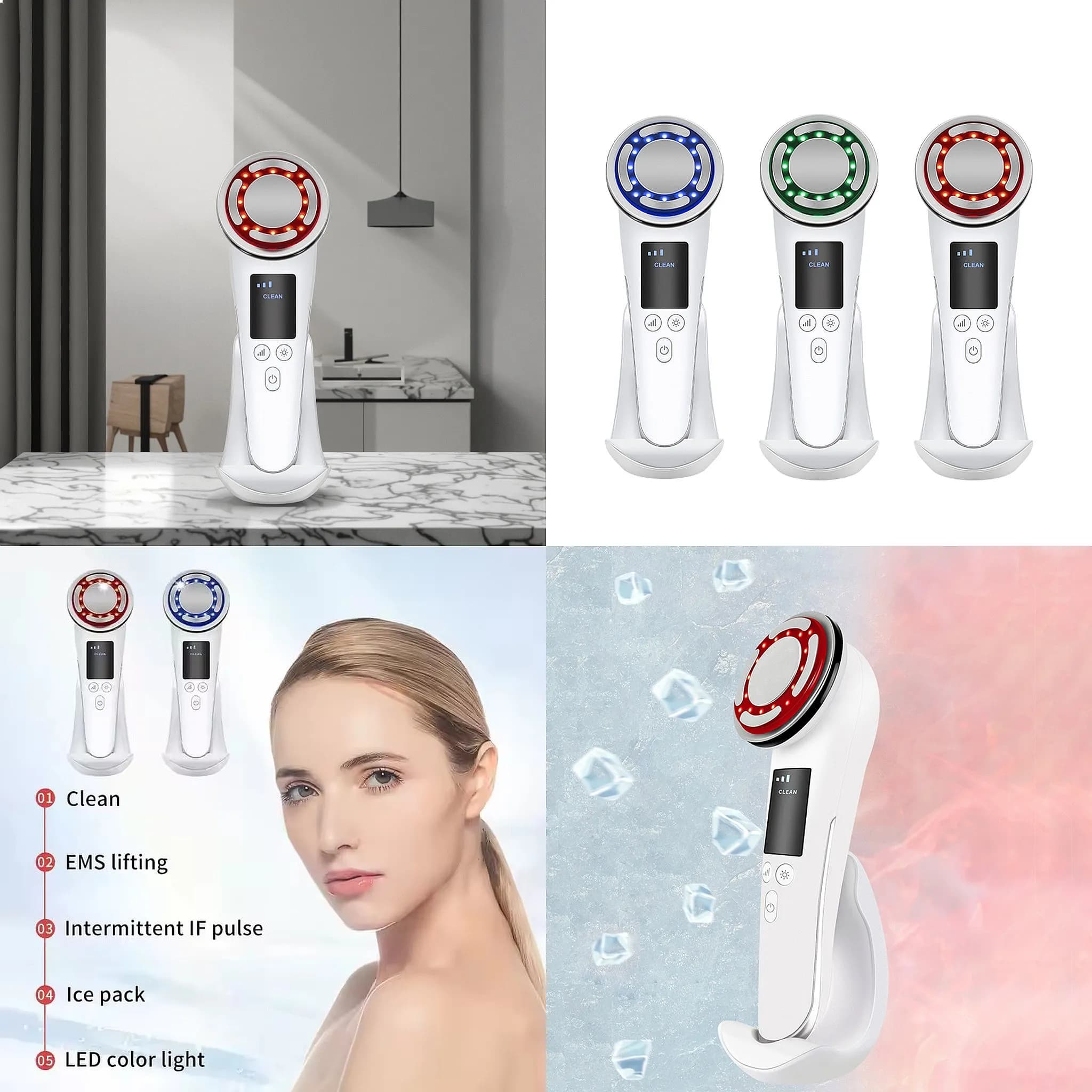 Hot Cool Collagen Stimulation Facial Steamer Skin Tightening Machine ABS Pulse Beauty Instrument Set Portable Skin Rejuvenation