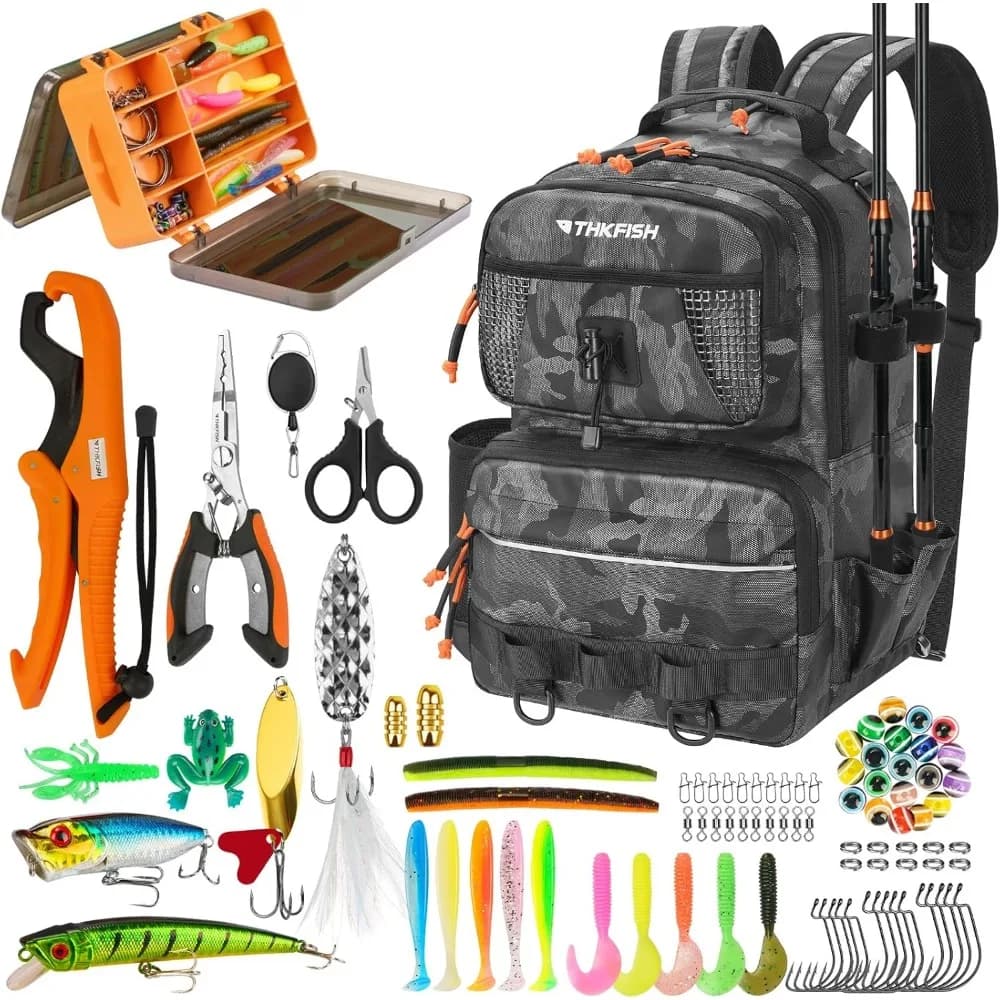 Zaino a tracolla impermeabile da 20L per la pesca con scatole porta attrezzi, kit di esche, pinze, forbici e lip gripper – Regalo per pescatori
