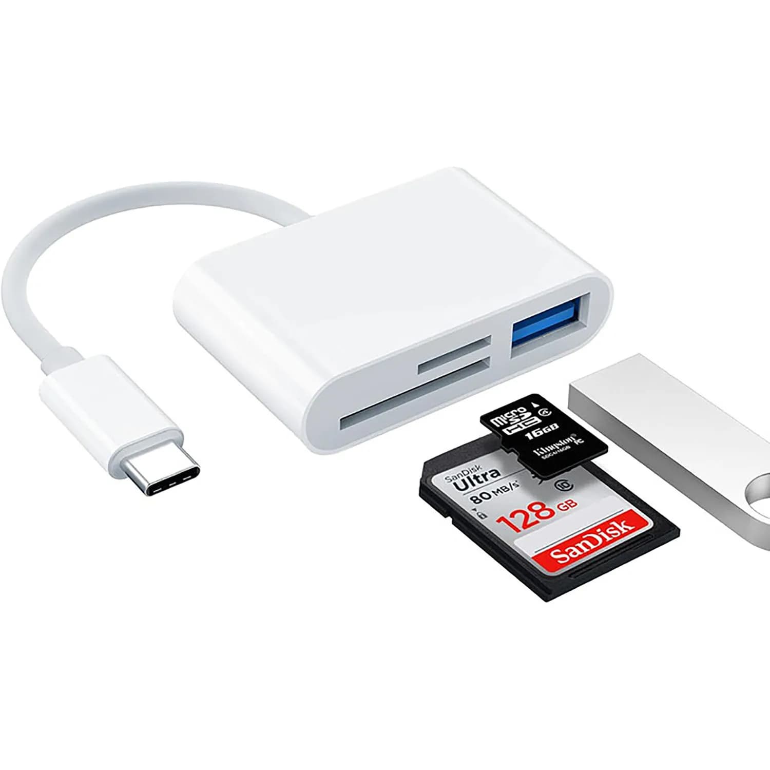 Lettore di schede di memoria USB C a SD/TF, lettore di schede USB C 3 in 1 compatibile con iPhone 15 Pro, iPad, Mac, MacBook, laptop, Android, PC e altri dispositivi.